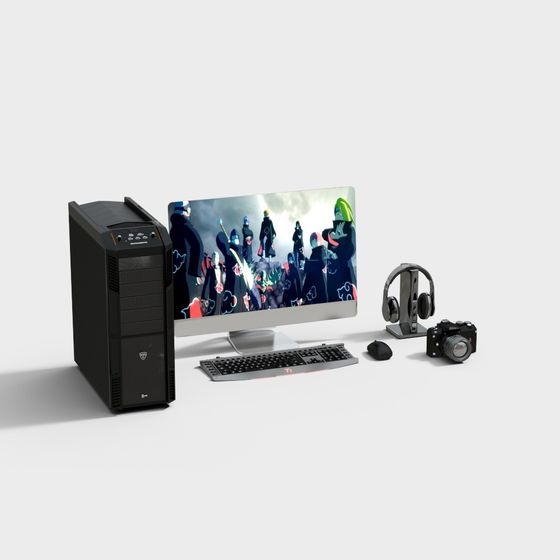 Cyber Workspace Low-Poly 3D Model