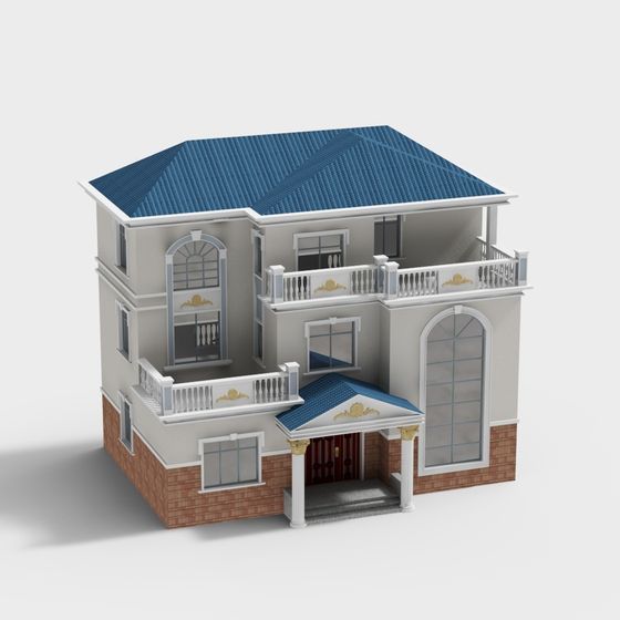 Elegant Villa 3D Model with Low-Poly Design