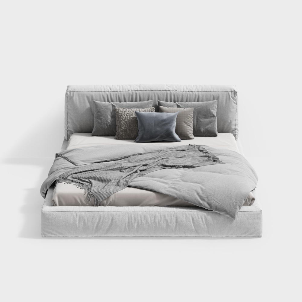 Elegant Low Polygon Bed 3D Model – Soft Textured Design