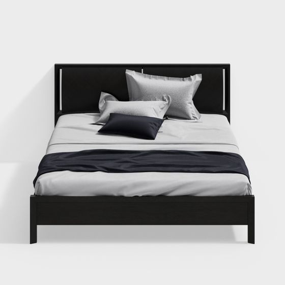 Modern Minimalist Bed Frame 3D Model – Sleek Black Design
