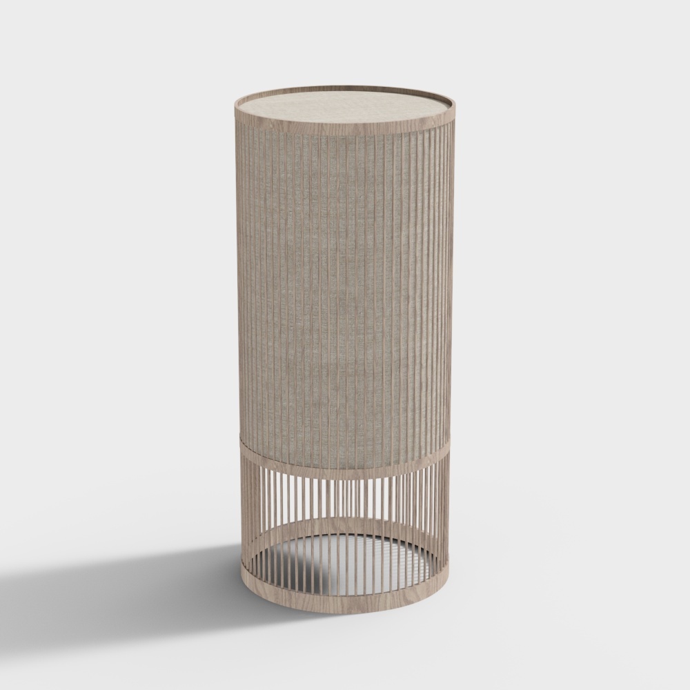 Stylish Cylindrical Side Table 3D Model – Wood & Fabric