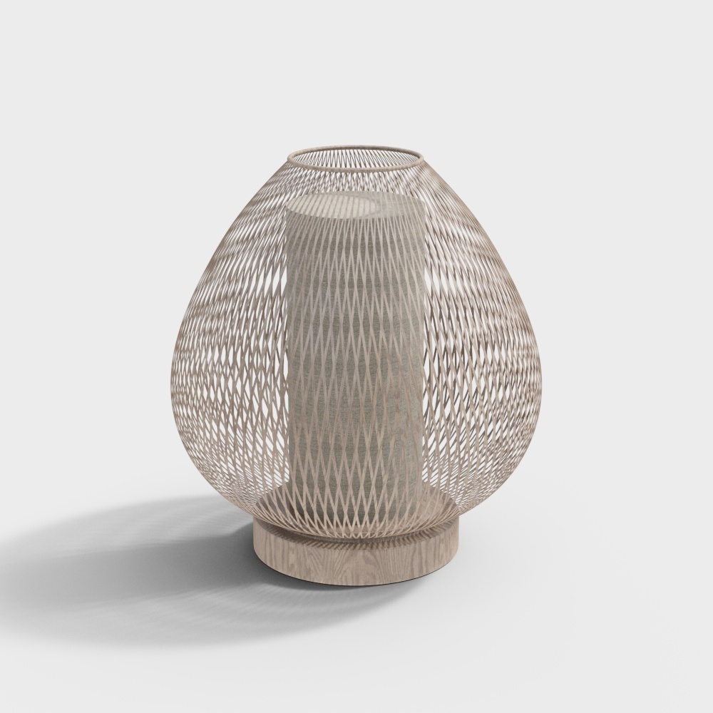 Elegant Low-Poly Table Lamp – Wooden Base & Lattice Shade
