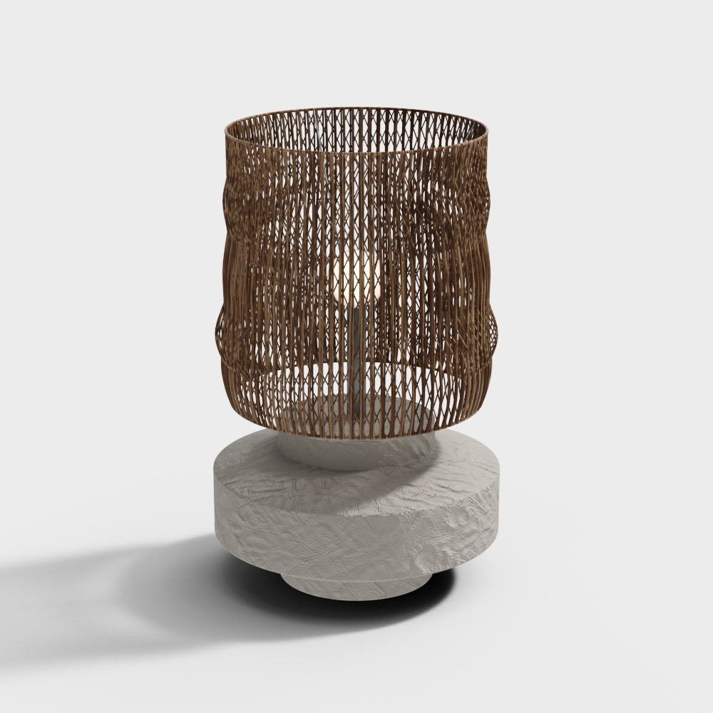Stylish Low-Poly Table Lamp – Woven Shade & Concrete Base