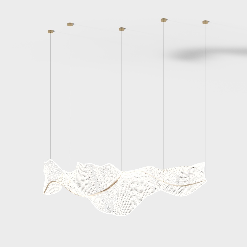 Wave Pendant Light 3D Model – White Mesh & Gold Ring