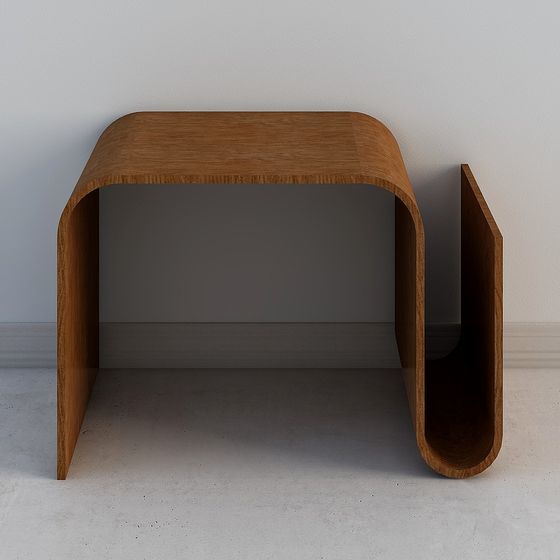 Minimalist Curved Wooden Table 3D model