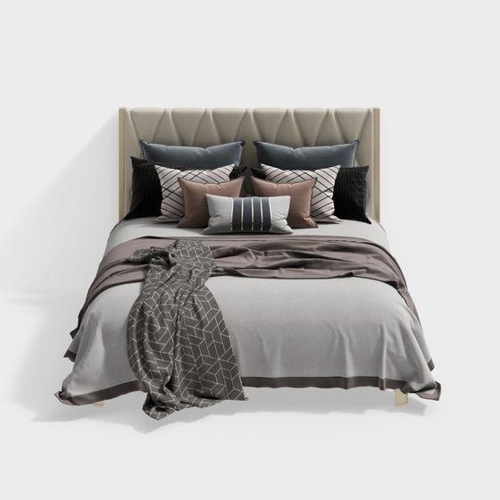 Elegant Low-Polygon Bed 3D model for Modern Interiors