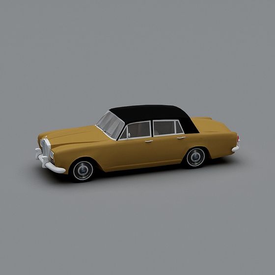 Vintage gold car with black roof and white bumpers on grey background