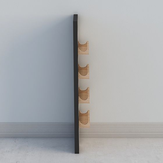 Stylish Wooden Hook Rack 3D model
