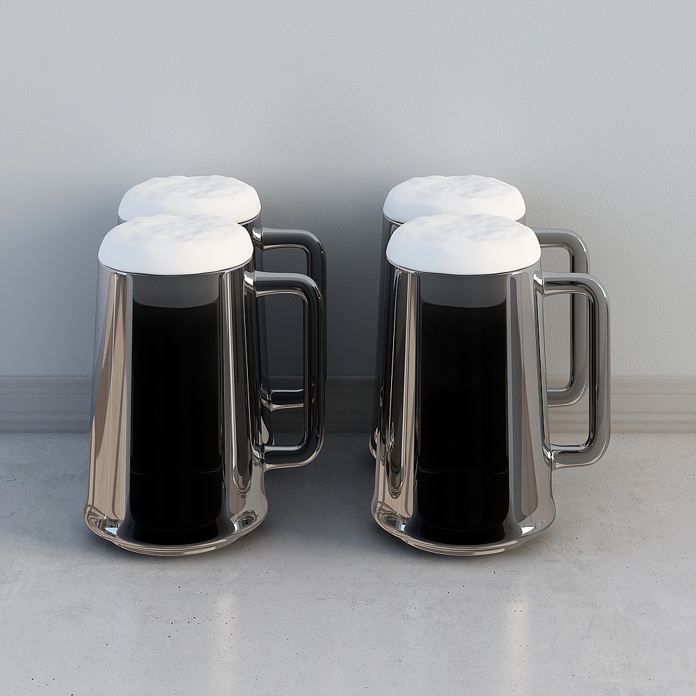 Low Poly Stainless Steel Beer Mug Set 3D model