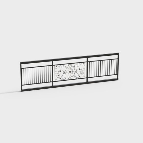 Elegant Wrought Iron Railing 3D model