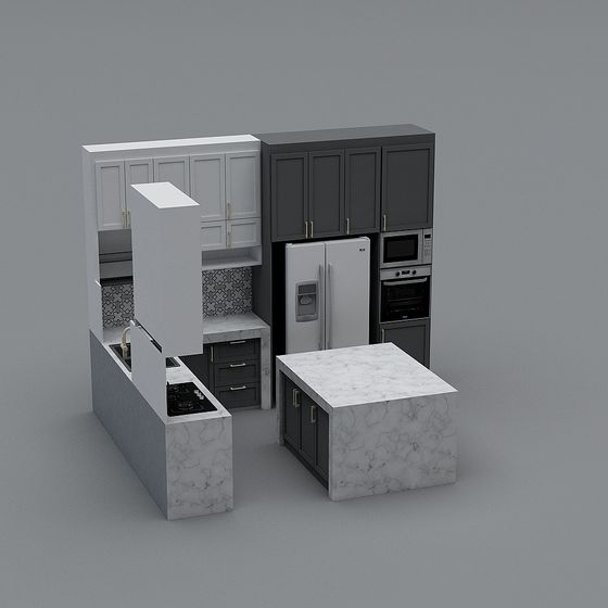 Modern Kitchen Design 3D model with Polished Elegance