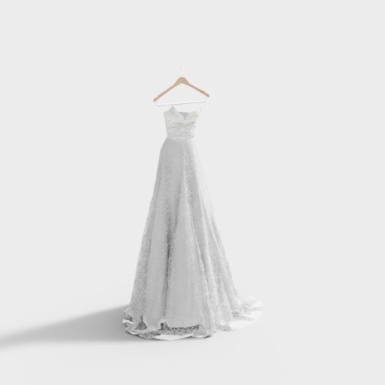 Elegant Low-Polygon Wedding Dress 3D model