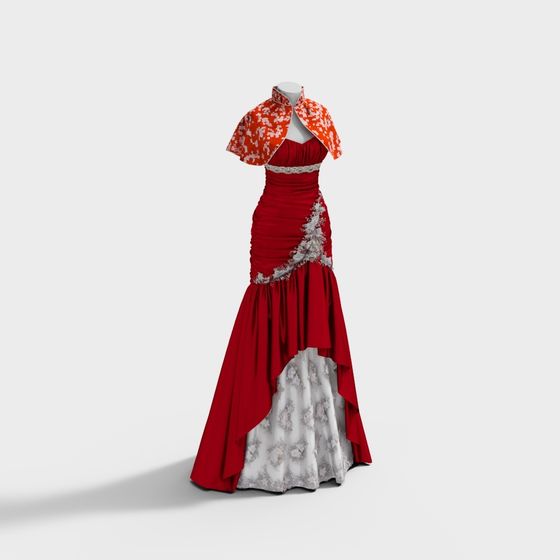 Elegant Red Dress 3D Model