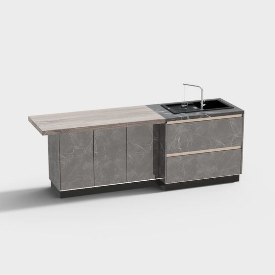 Black Kitchen Island 3D Model for Contemporary Chefs