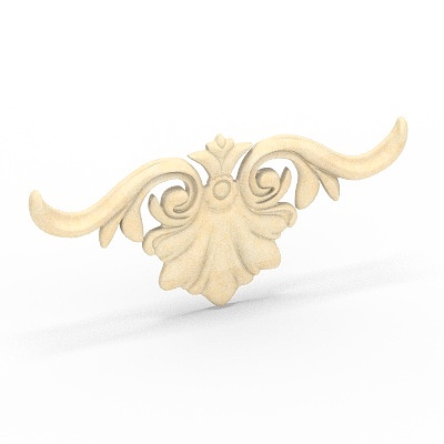 Ornate cream decorative wall molding with curved floral design on white background