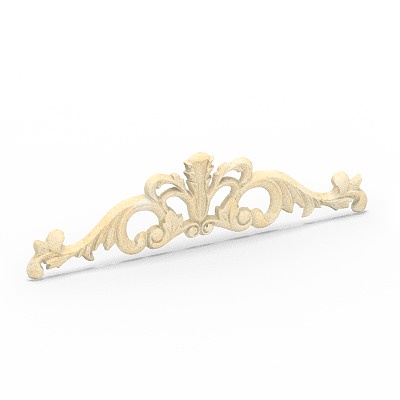 Classic beige wooden decorative crown molding with floral carvings on white background
