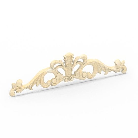 Classic beige wooden decorative crown molding with floral carvings on white background