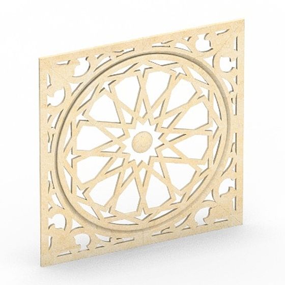 Traditional light wood decorative wall panel with geometric star pattern on white background