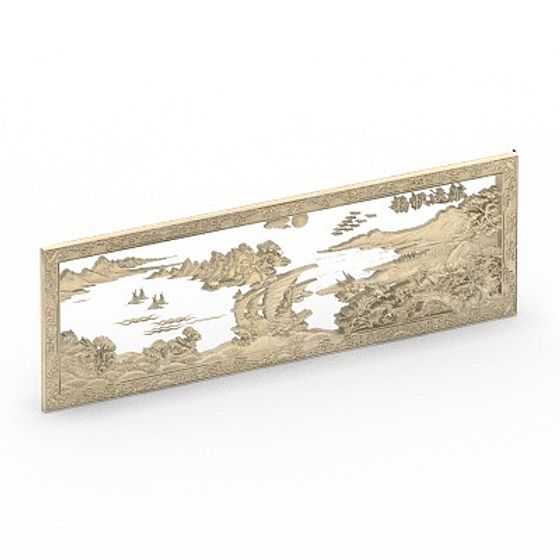 Low-Poly Traditional Chinese Landscape Screen 3D Model