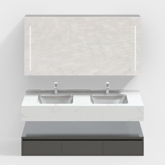Stylish Double Sink Bathroom Cabinet 3D model