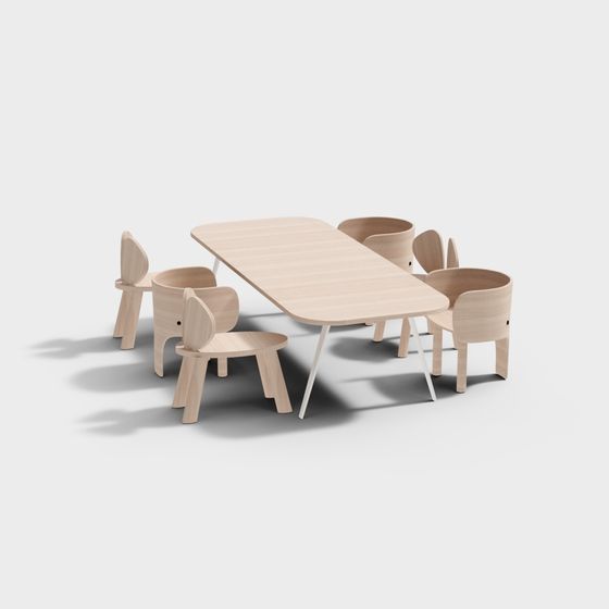 Wooden Dining Table and Chairs 3D model