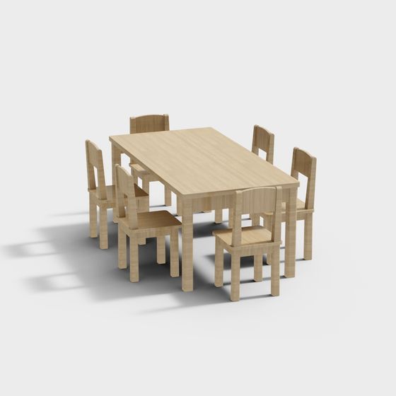 Stylish Low-Poly Dining Table and Chairs 3D model