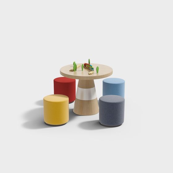 Colorful Round Table and Stool Set 3D model