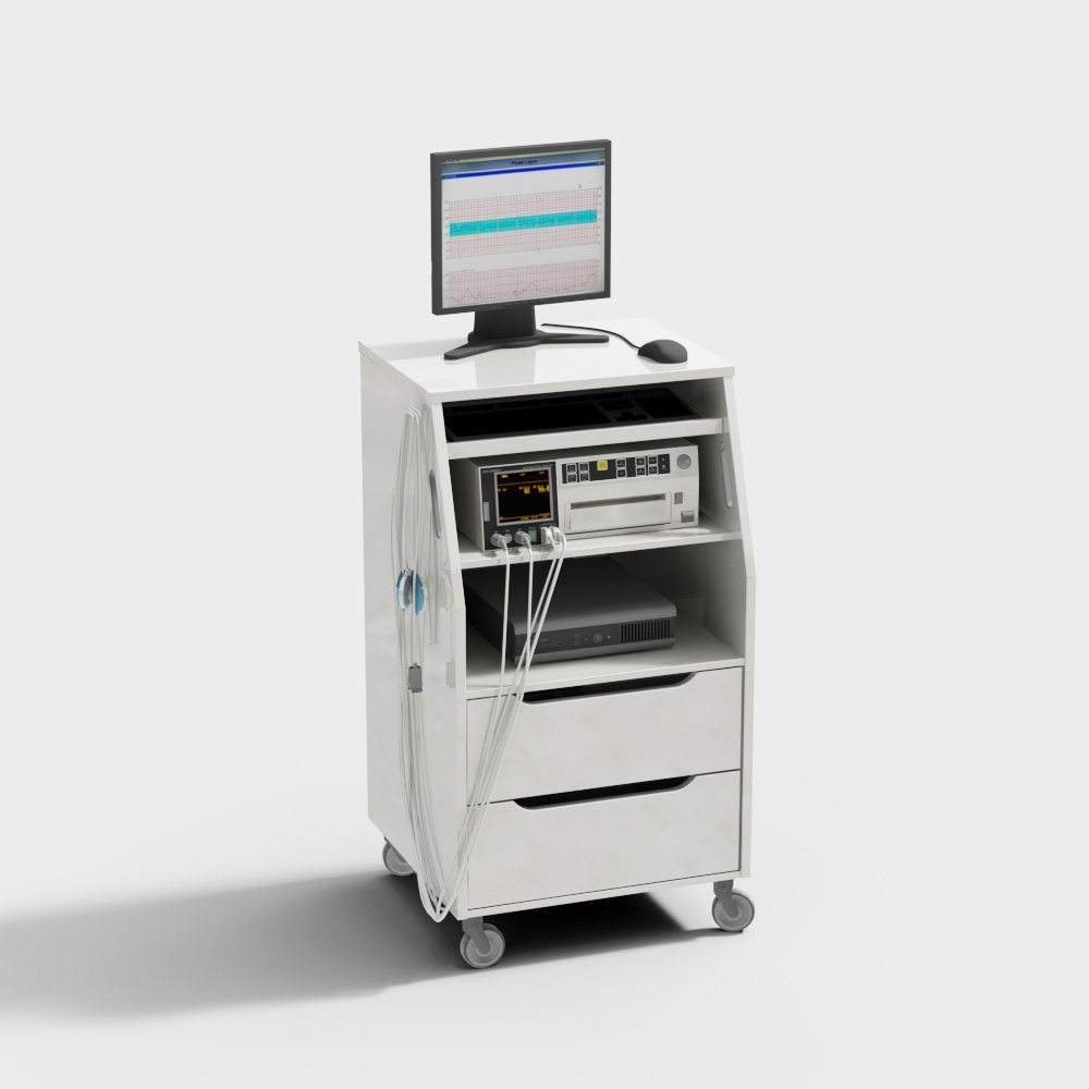 Mobile Patient Monitor Cart 3D model