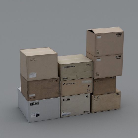 Realistic Stacked Cardboard Box 3D model