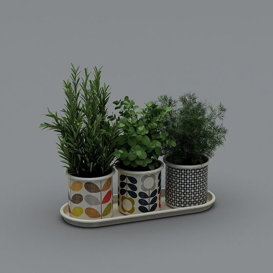 Green Plant Flower Pot Tray 3D Model for Natural Decor