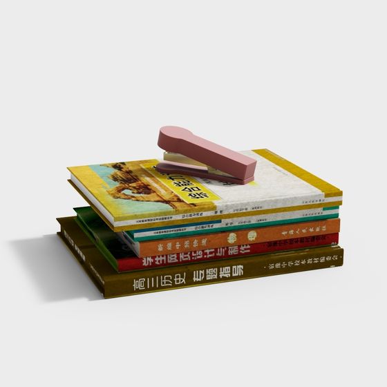 Low Poly Pink Stapler with Books 3D model