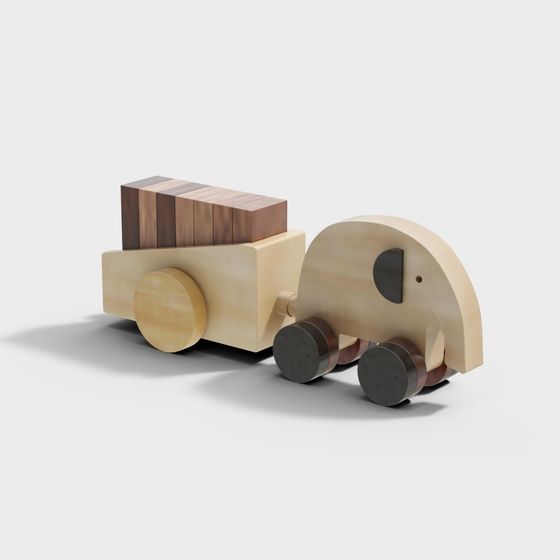 Charming Wooden Train 3D model