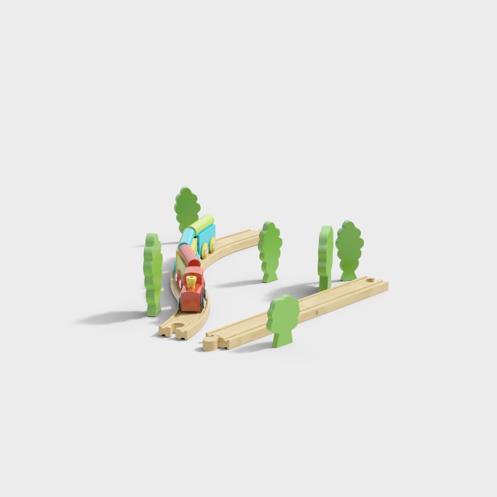 Charming 3D Train Track Set – Low-Poly Colorful Design