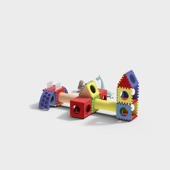 Charming Low-Polygon Building Blocks 3D Model