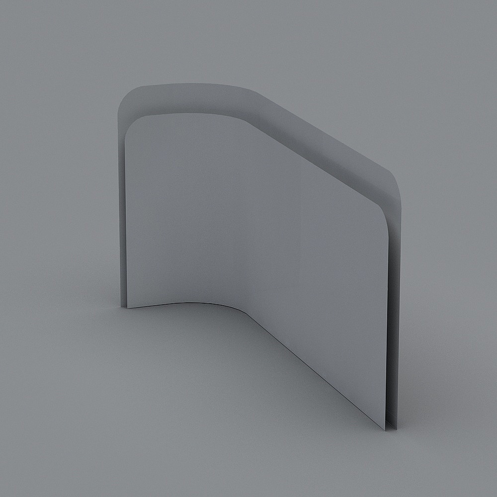 Grey curved wall panel with rounded edges and smooth matte surface on grey background