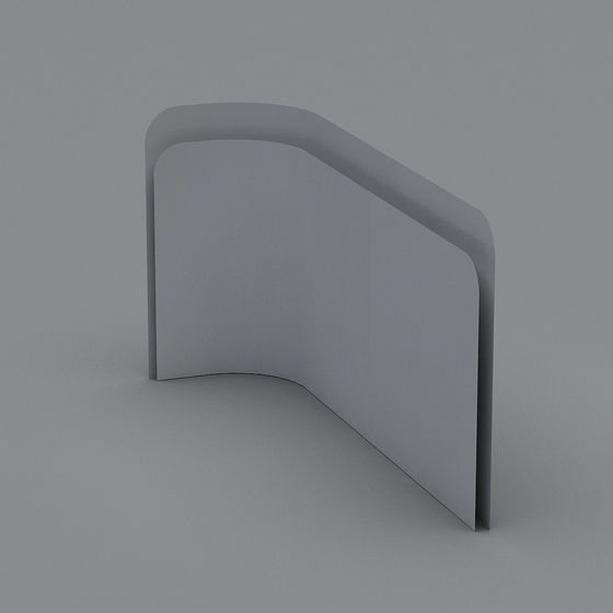 Grey curved wall panel with rounded edges and smooth matte surface on grey background