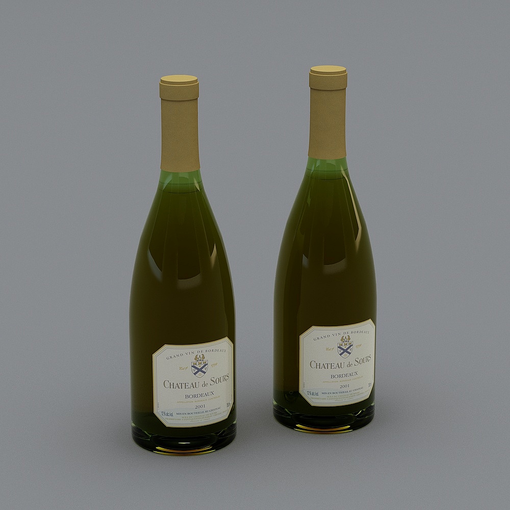Elegant Château de Sours Bordeaux Wine Bottles 3D model
