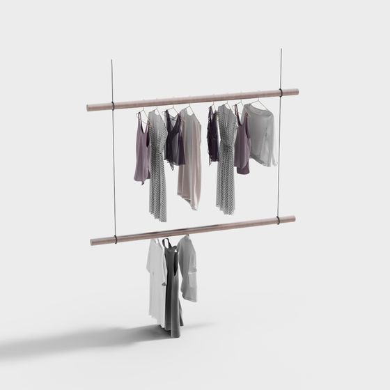 Stylish Hanging Clothes Rack 3D model for Interiors