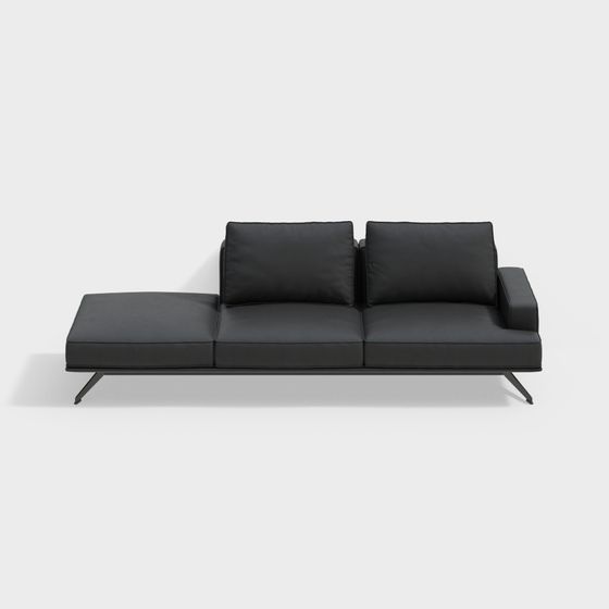 Modern Minimalist Black Leather Sofa 3D model