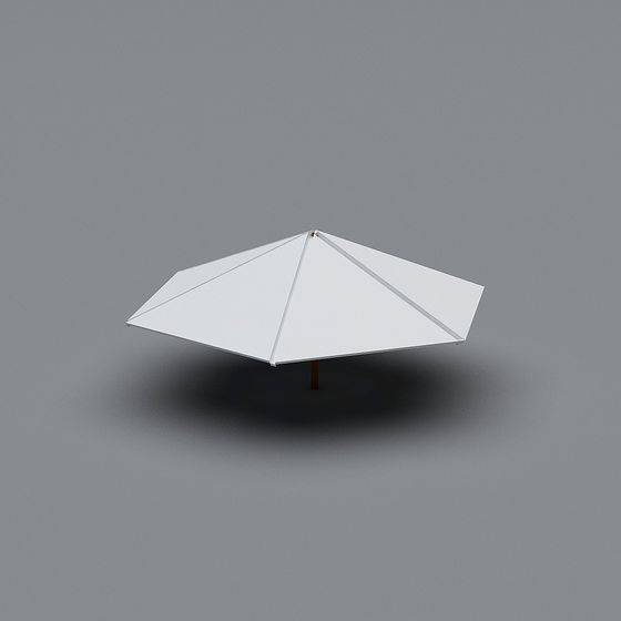 Large white outdoor patio umbrella with wooden pole on grey background