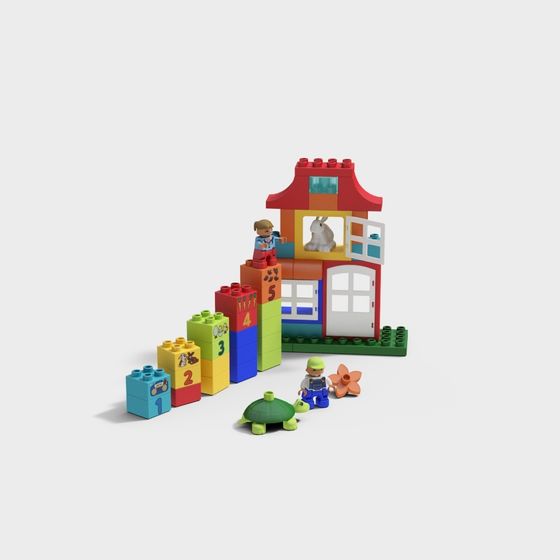 Colorful 3D Low-Poly Block House Model