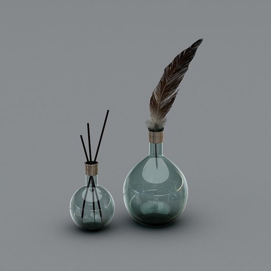 Glass Bottle and Feather Low Poly 3D model