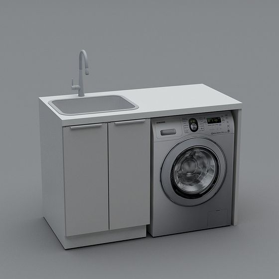 Elegant Low-Poly Washing Machine Cabinet 3D Model