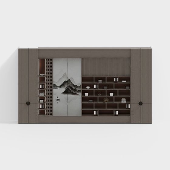 Elegant Chinese Landscape Study Room 3D model