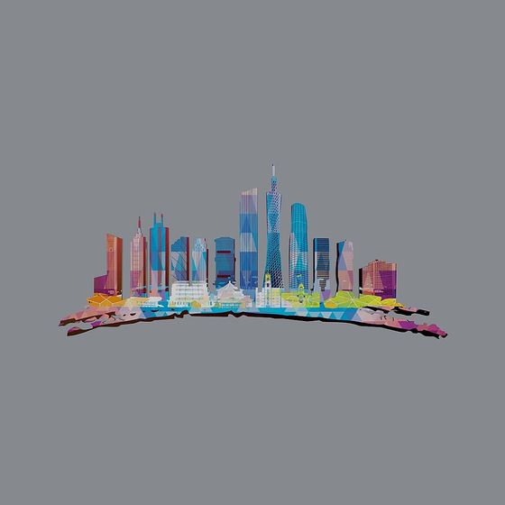 Colorful Low-Poly City Skyline 3D model
