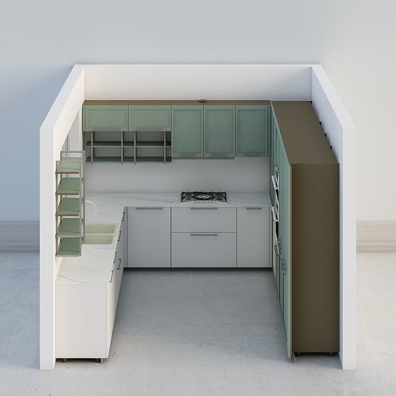 Stylish Low-Poly Kitchen 3D Model Design