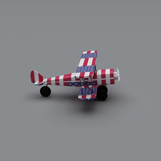 Patriotic Biplane 3D Model for Creative Projects