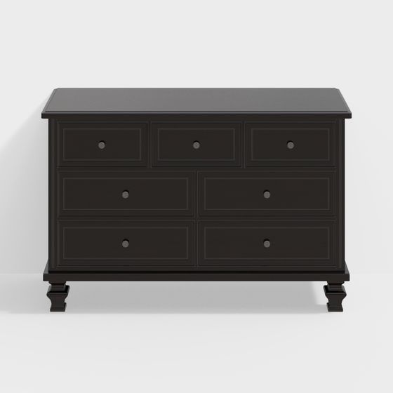 Classic Black Wooden Six-Drawer Dresser 3D model