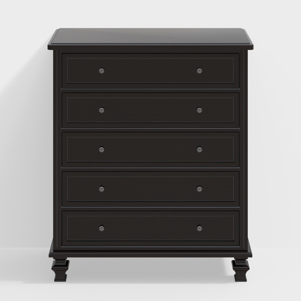 Classic Black Drawer Cabinet 3D Model – Low-Poly Wood Texture