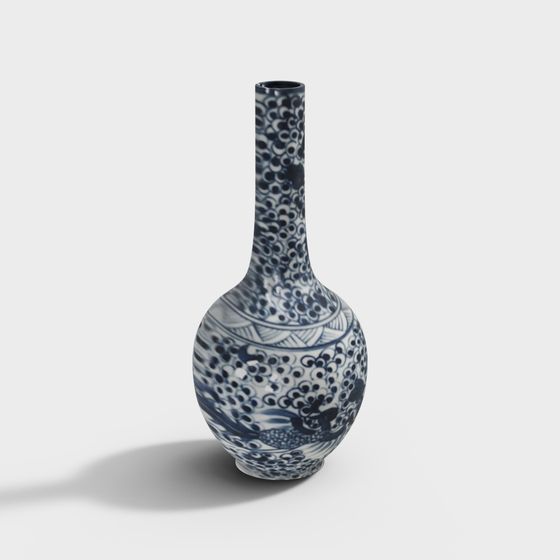 Traditional Qinghua Porcelain Vase 3D model
